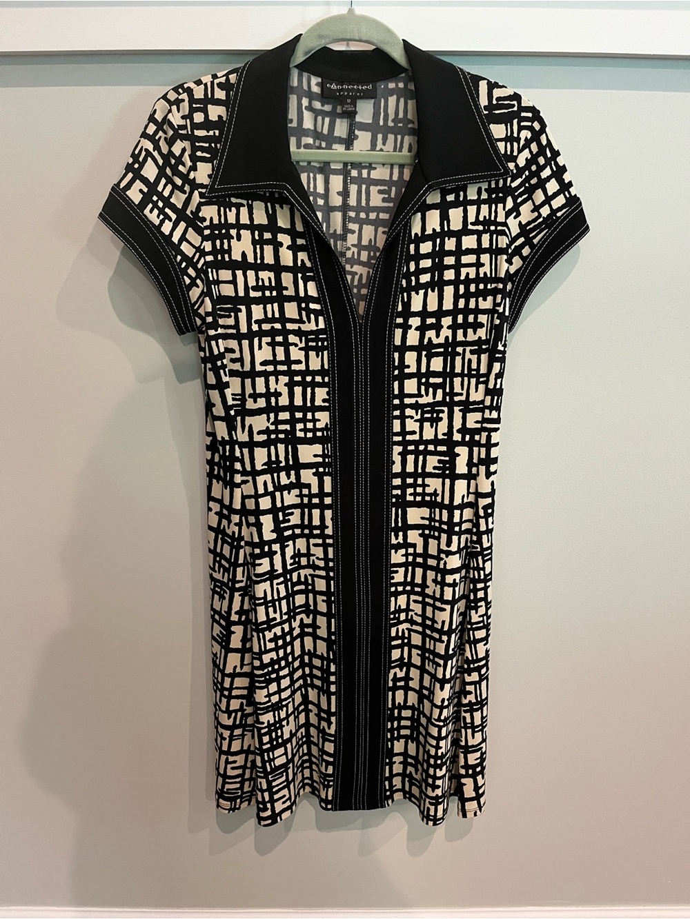 Connected Apparel Black & Tan Grid-Print Short Polo Mini Dress